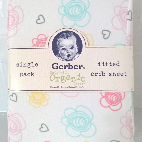 GERBER: Single Pack FLOWER Organic Cotton Fitted Baby Girl Crib Sheet - Bedding - Picture 2 of 3